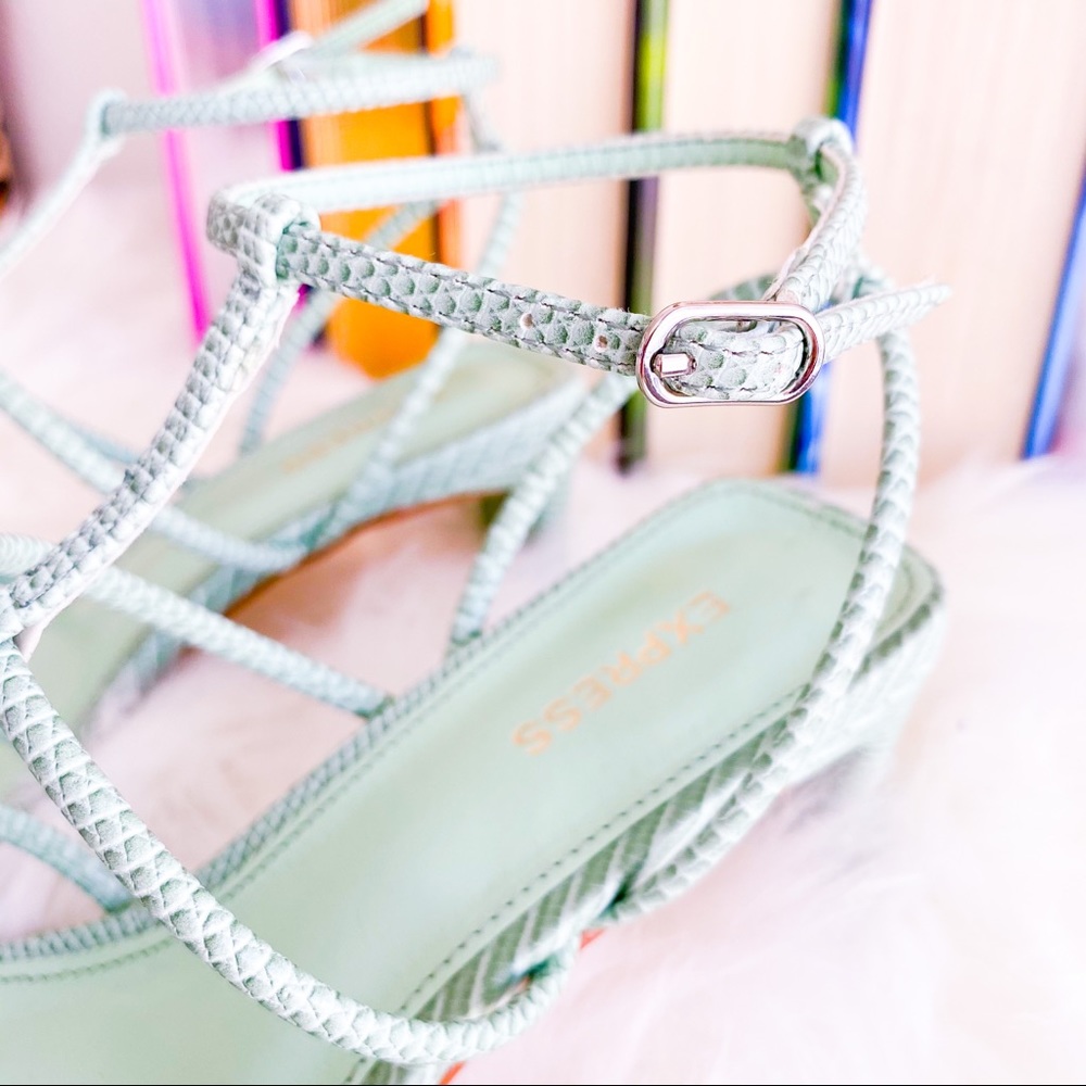 EXPRESS Mint Green Square Toe Heeled Sandals - Picture 5 of 10